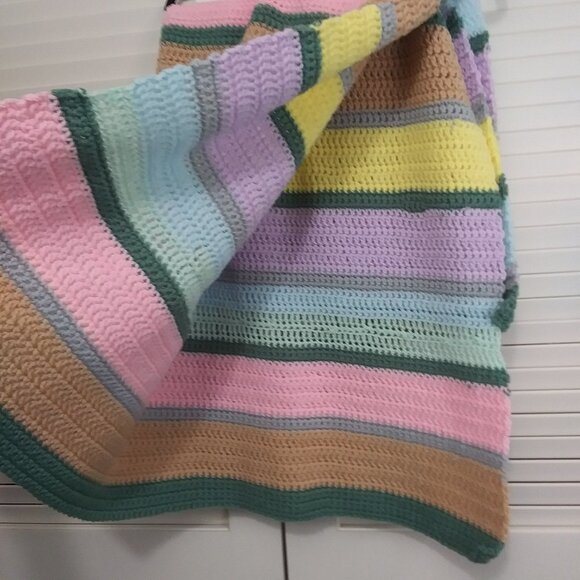 Colorful Handcrafted Crochet Pastel Stripe Afghan - Picture 2 of 5